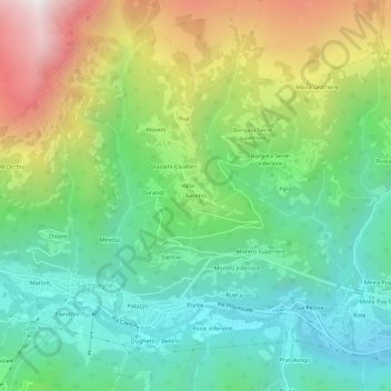 Topografische kaart Becetto, hoogte, reliëf