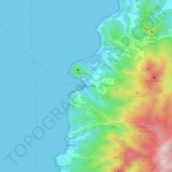 Topografische kaart Deshaies, hoogte, reliëf