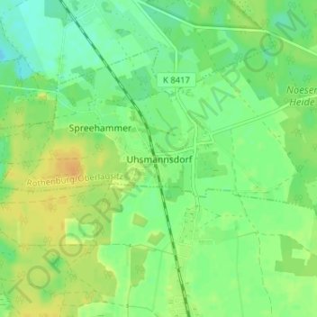 Topografische kaart Uhsmannsdorf, hoogte, reliëf