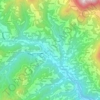 Topografische kaart Pozzacchi, hoogte, reliëf