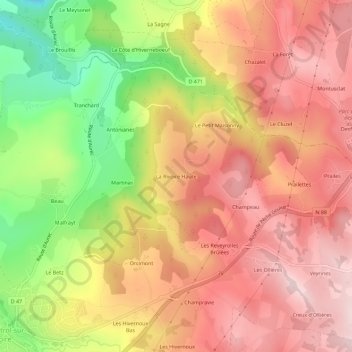 Topografische kaart La Rivoire Haute, hoogte, reliëf