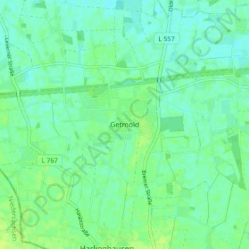 Topografische kaart Getmold, hoogte, reliëf