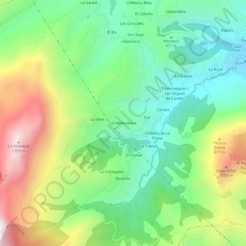 Topografische kaart La Melandrera, hoogte, reliëf