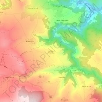 Topografische kaart Le Villard, hoogte, reliëf
