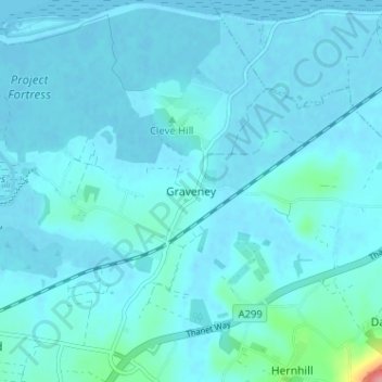 Topografische kaart Graveney, hoogte, reliëf