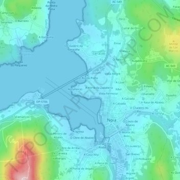 Topografische kaart O Cruceiro de Barro, hoogte, reliëf