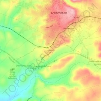 Topografische kaart Favarella, hoogte, reliëf