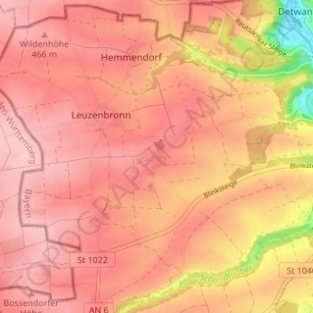 Topografische kaart Brundorf, hoogte, reliëf