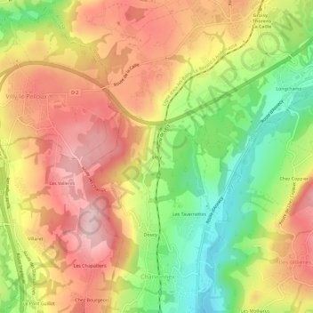 Topografische kaart Lecy, hoogte, reliëf