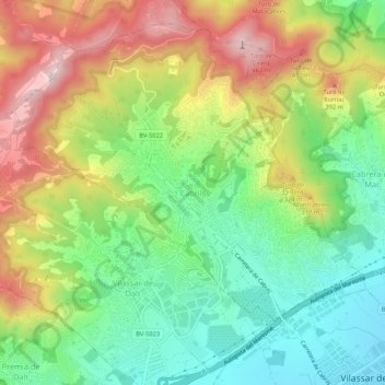 Topografische kaart Cabrils, hoogte, reliëf