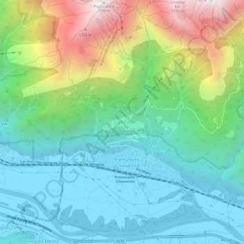 Topografische kaart Colloro, hoogte, reliëf
