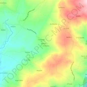 Topografische kaart Acevido, hoogte, reliëf