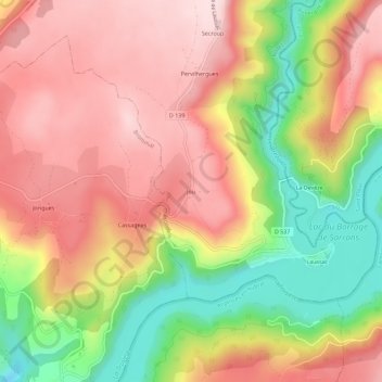 Topografische kaart Jou, hoogte, reliëf