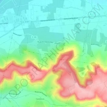 Topografische kaart Allez et Cazeneuve, hoogte, reliëf