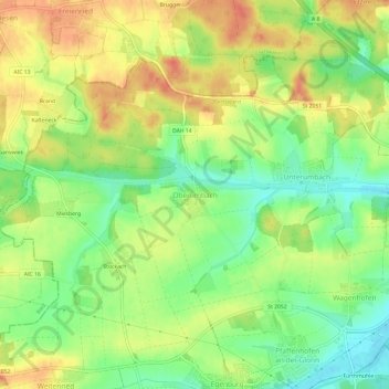 Topografische kaart Oberumbach, hoogte, reliëf