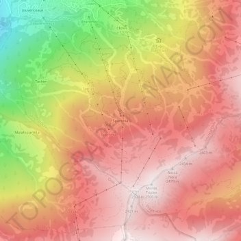 Topografische kaart Sportinia, hoogte, reliëf