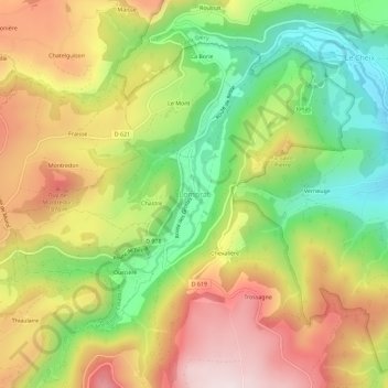 Topografische kaart Lomprat, hoogte, reliëf