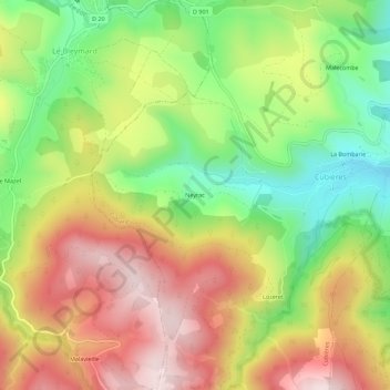 Topografische kaart Neyrac, hoogte, reliëf
