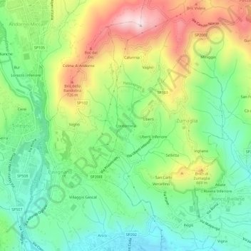 Topografische kaart Contornina, hoogte, reliëf
