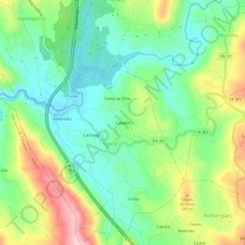 Topografische kaart Calados, hoogte, reliëf