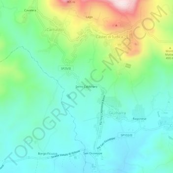 Topografische kaart Serro Calderaro, hoogte, reliëf