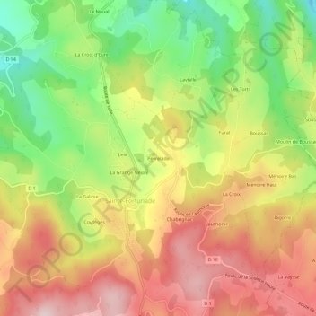 Topografische kaart Peyrelade, hoogte, reliëf