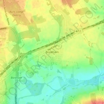 Topografische kaart Boreham, hoogte, reliëf