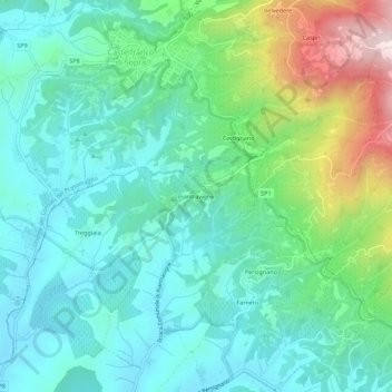 Topografische kaart Piantravigne, hoogte, reliëf