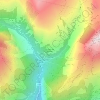 Topografische kaart Versoye-les-Granges, hoogte, reliëf