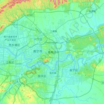 Topografische kaart 青秀区, hoogte, reliëf