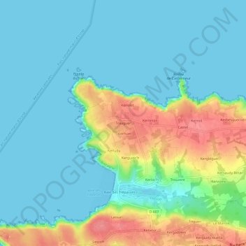 Topografische kaart Trouguer, hoogte, reliëf