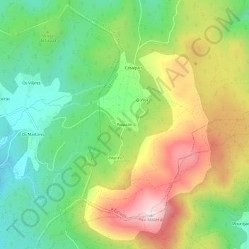 Topografische kaart Requián, hoogte, reliëf