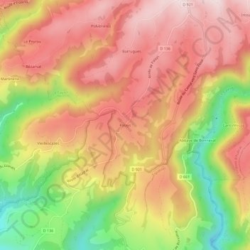 Topografische kaart Palays, hoogte, reliëf