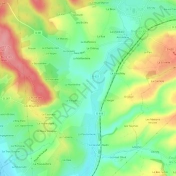 Topografische kaart La Saussaie, hoogte, reliëf