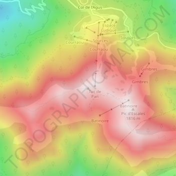 Topografische kaart Tuc de l'Étang, hoogte, reliëf