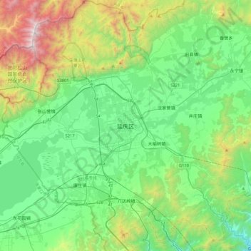 Topografische kaart 延庆区, hoogte, reliëf