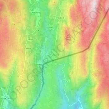 Topografische kaart Ameijoeira, hoogte, reliëf