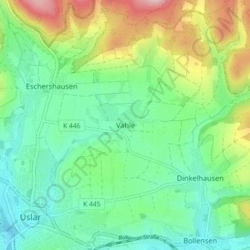 Topografische kaart Vahle, hoogte, reliëf