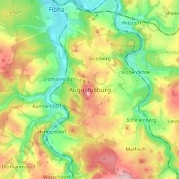 Topografische kaart Augustusburg, hoogte, reliëf