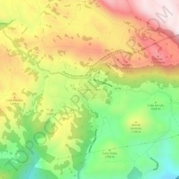 Topografische kaart Collebrincioni, hoogte, reliëf