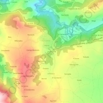 Topografische kaart A Abelaira, hoogte, reliëf