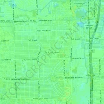 Topografische kaart West Hollywood, hoogte, reliëf