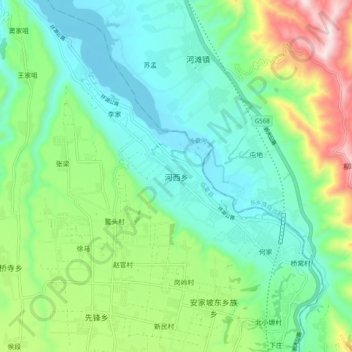 Topografische kaart 河西乡, hoogte, reliëf