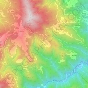 Topografische kaart Metello, hoogte, reliëf