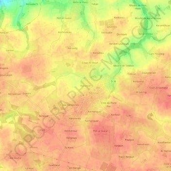 Topografische kaart Keronvel, hoogte, reliëf