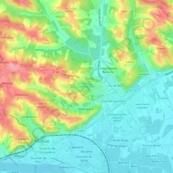 Topografische kaart Le Fraisse, hoogte, reliëf