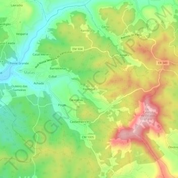 Topografische kaart Formigal, hoogte, reliëf