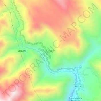 Topografische kaart San Juan, hoogte, reliëf