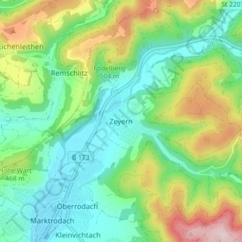 Topografische kaart Zeyern, hoogte, reliëf