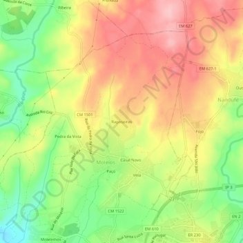 Topografische kaart Raposeiras, hoogte, reliëf